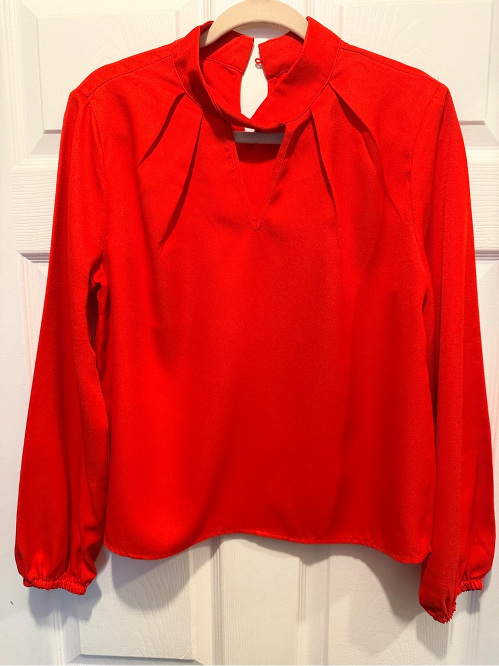 SHEIN Red Mock Neck Long-Sleeve Blouse
